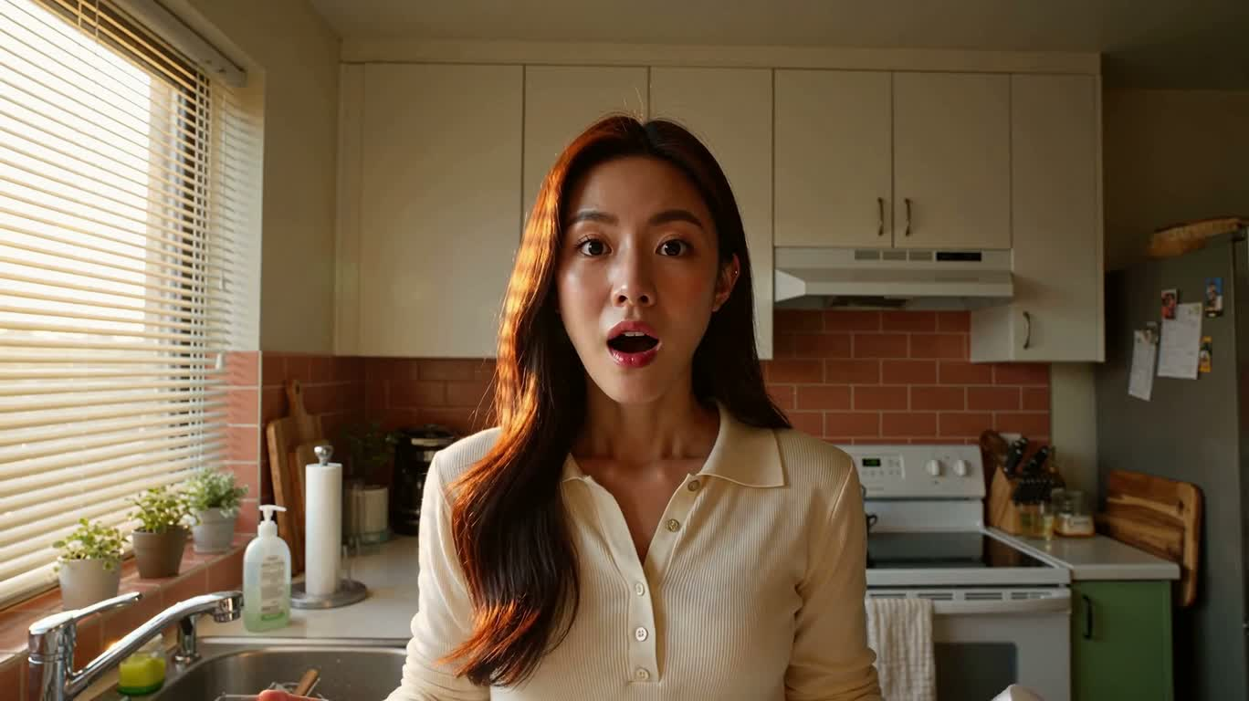 厨房里的护肤品开场 — AI video creation