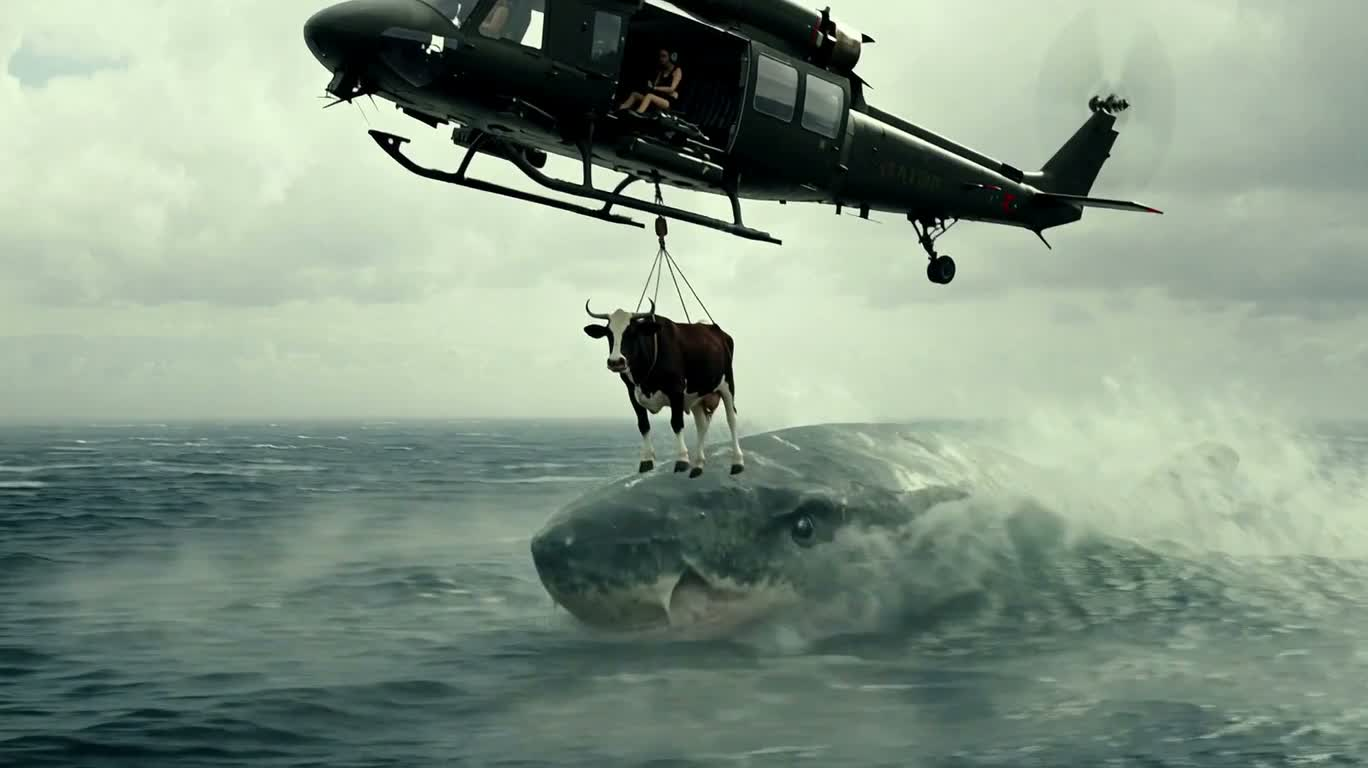 Giant Shark Attack on a Stormy Sea