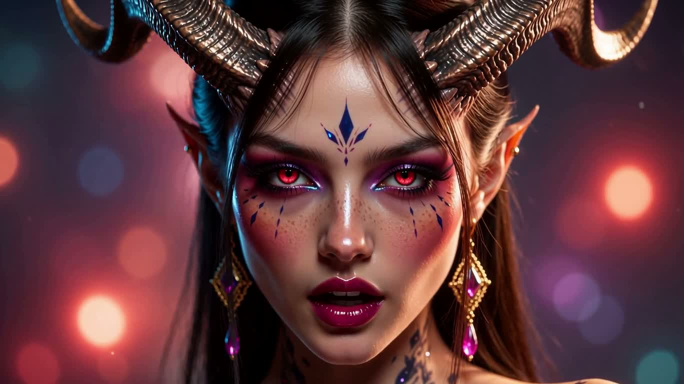 彩色写实恶魔女性肖像