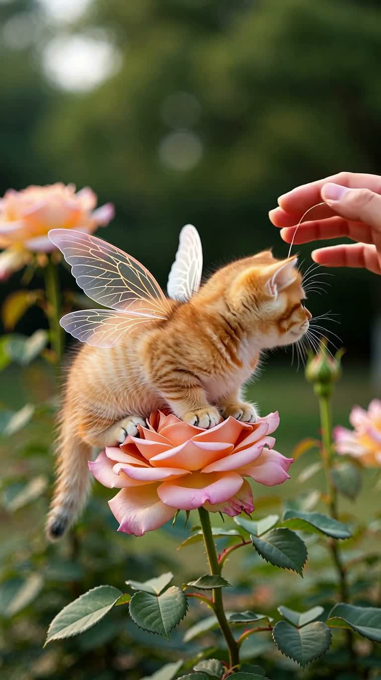 Little Flying Cat on a Rose — AI video creation