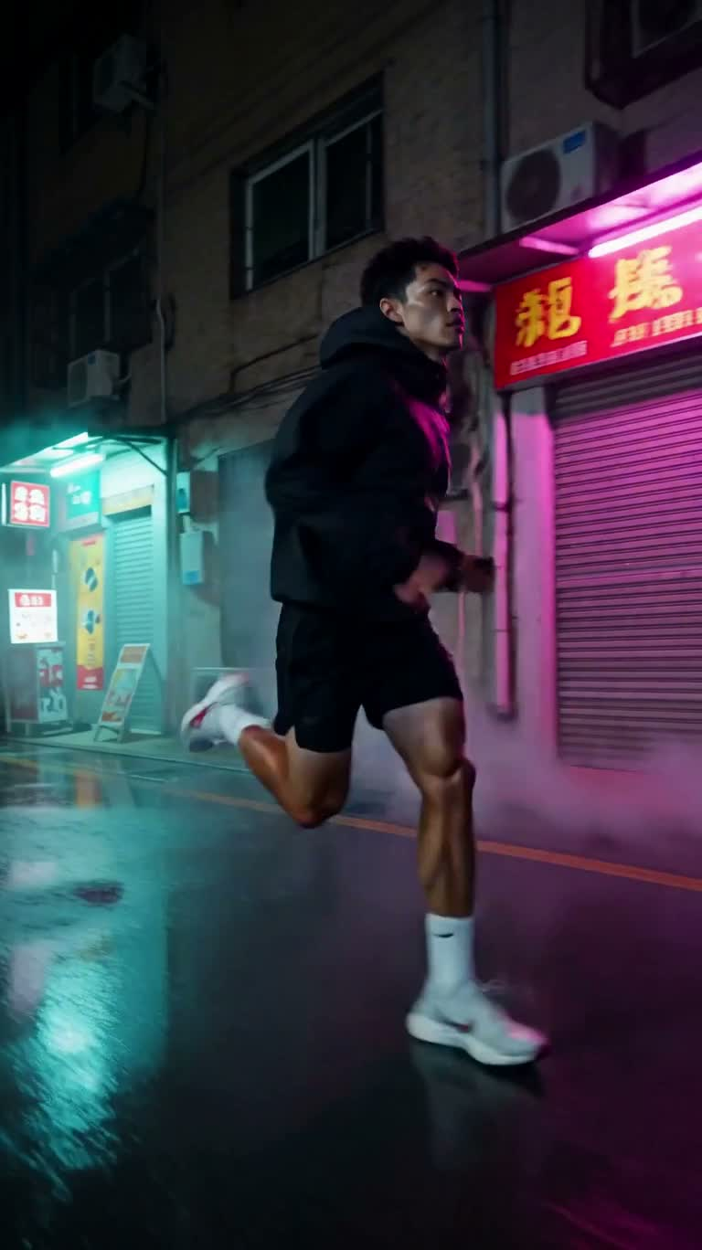 霓虹雨巷疾跑 — AI video creation