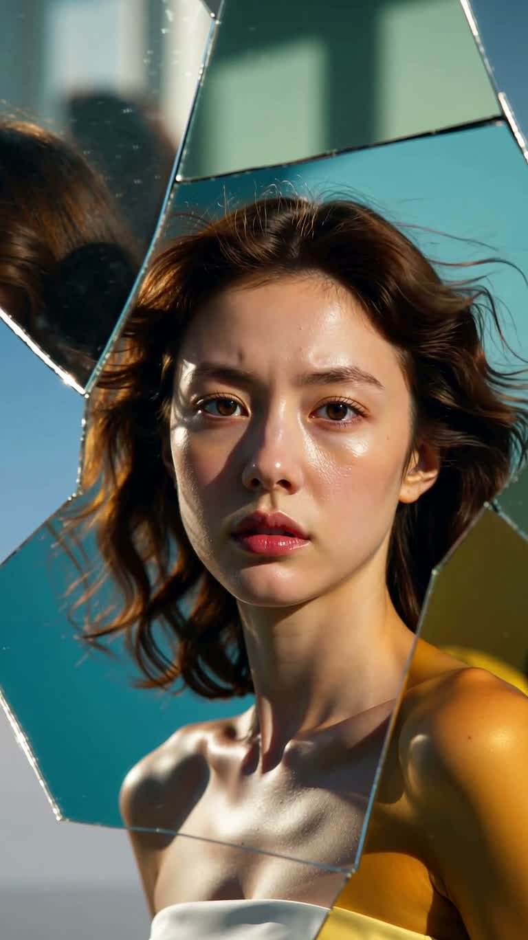 碎镜幻梦中的卷发女性
