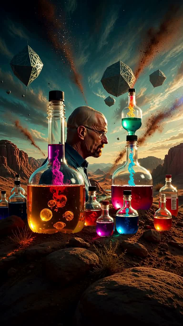 霓虹幻境中的沃尔特·怀特肖像 — AI video creation