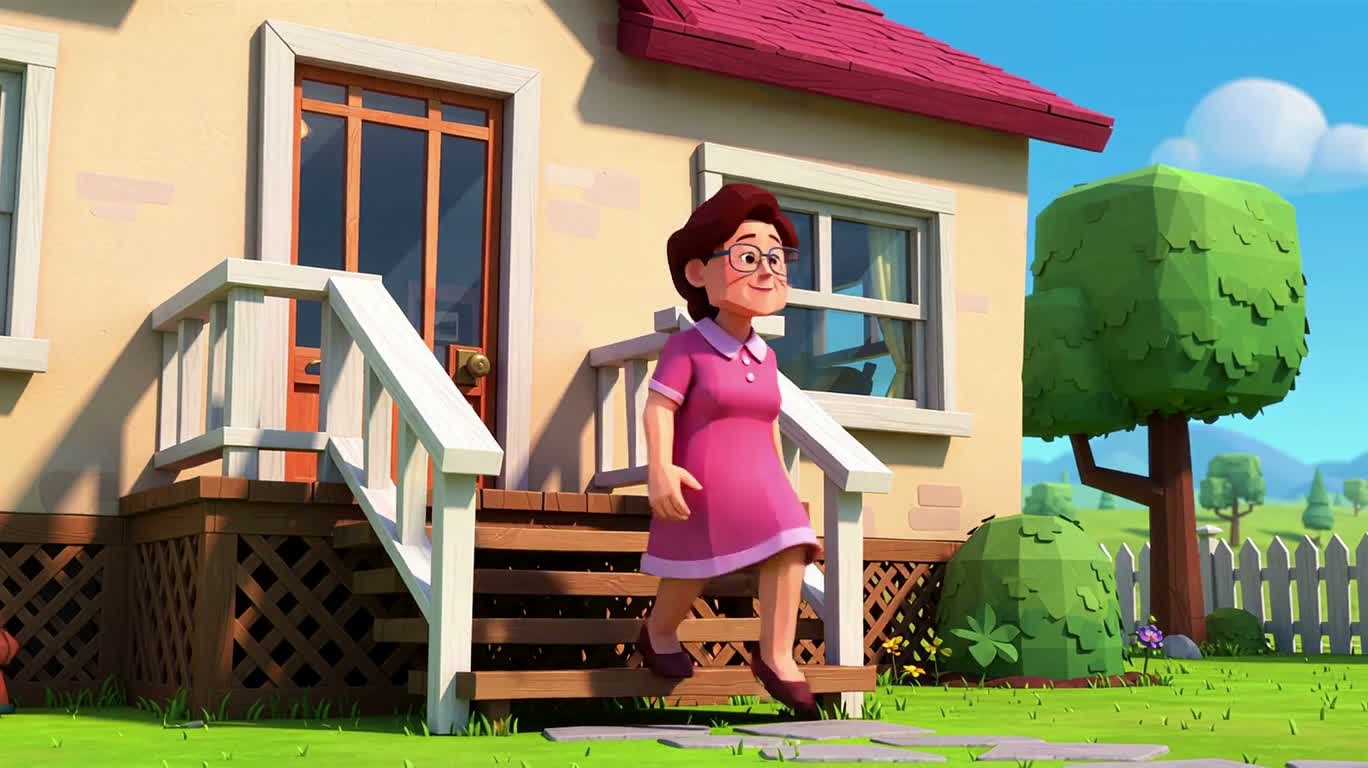 Low-Poly Grandma Feeding the Cat