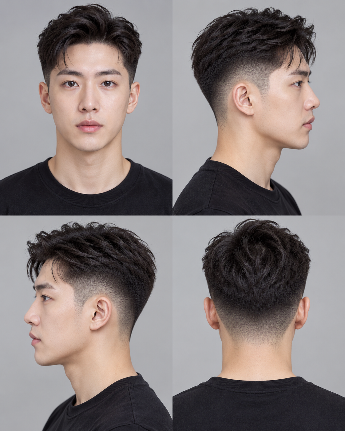 型男渐变短发四视角影棚写真 — AI image creation