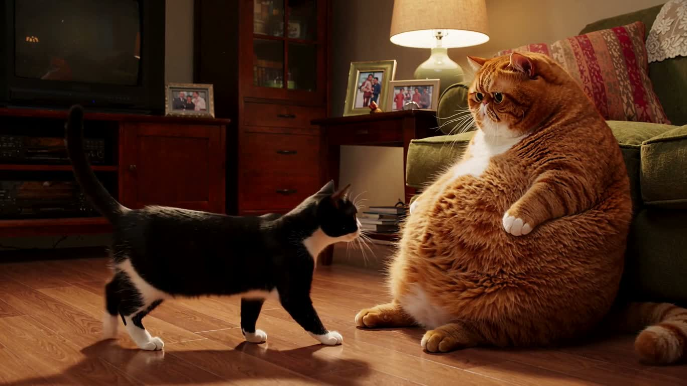 猫咪拉伸肚皮大作战 — AI video creation