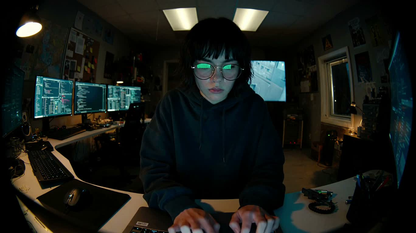 雨夜のハッカー逃亡 — AI video creation