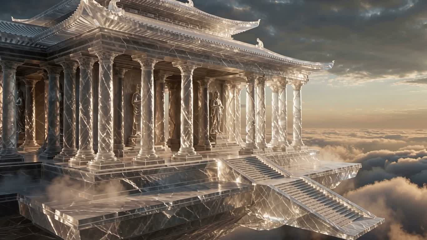 云海之上的晶石圣殿 — AI video creation