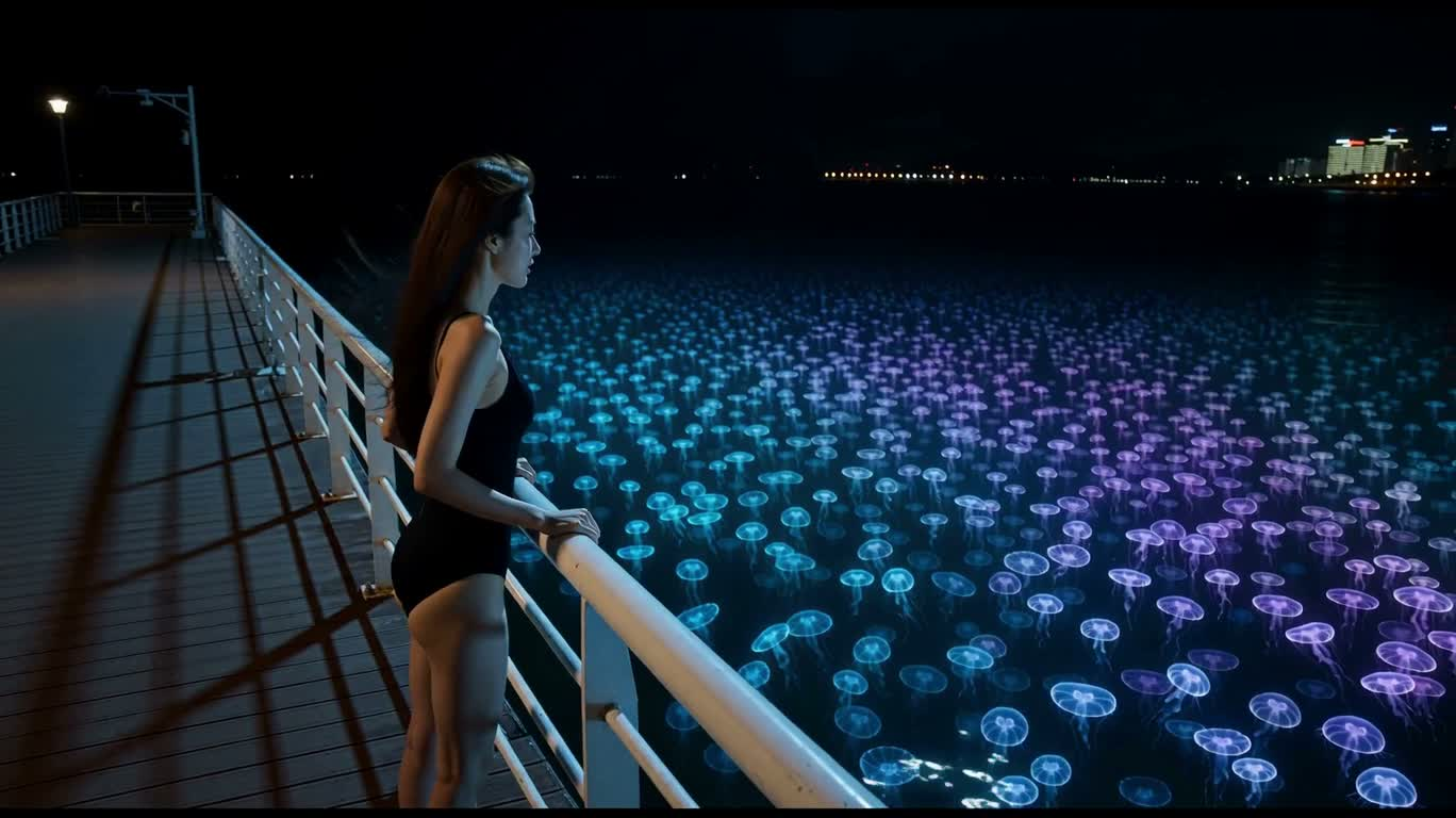 Prédateur préhistorique dans la baie aux méduses lumineuses