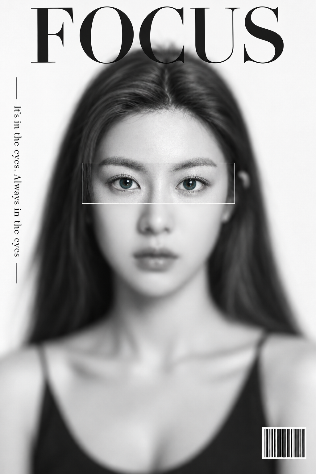 黑白极简封面中彩色虹膜眼部聚焦肖像 — AI image creation