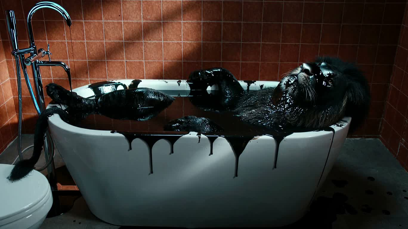 Charred Liquid Lion Bath — AI video creation