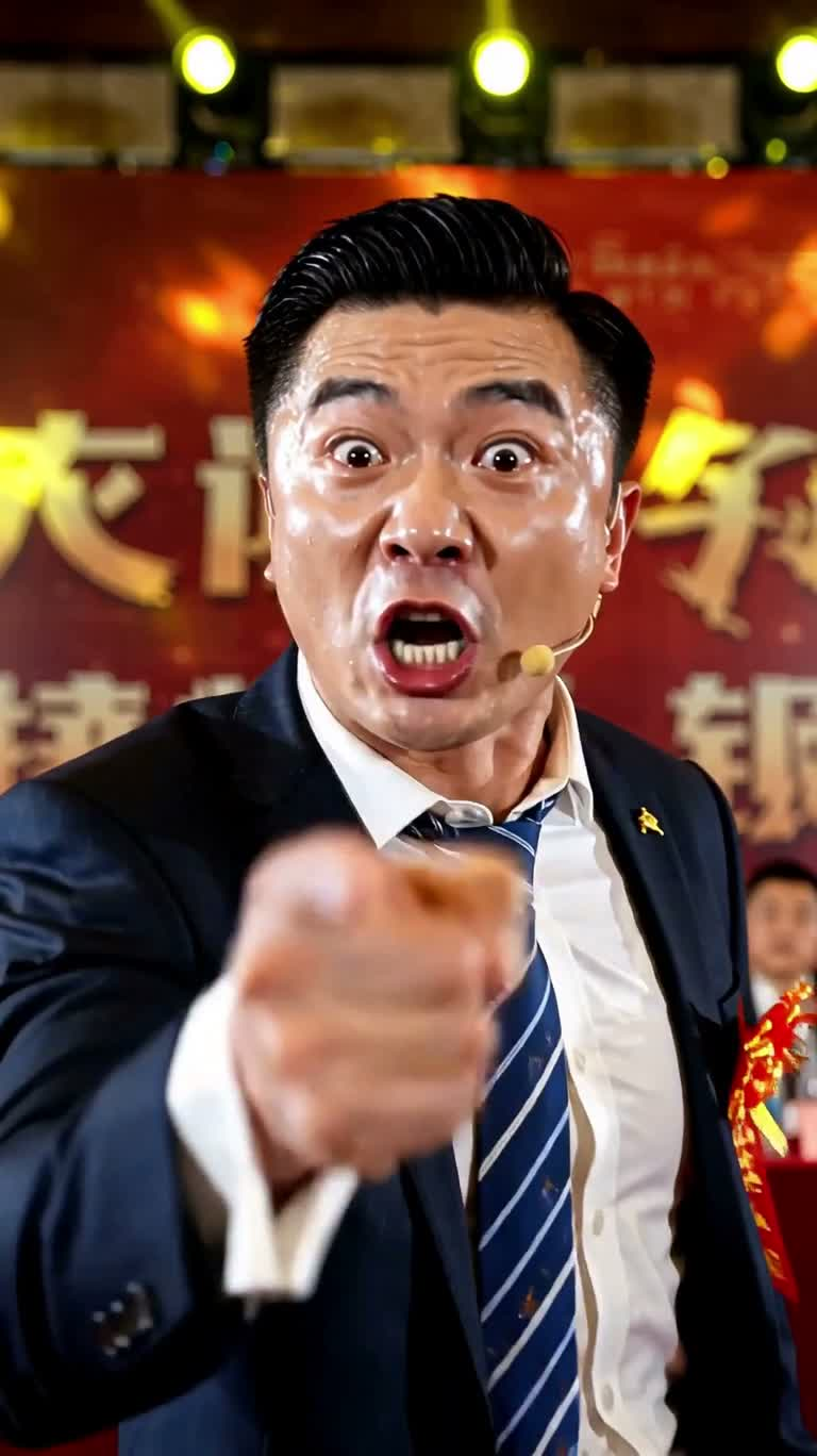 疯狂成功学讲师的舞台煽动 — AI video creation