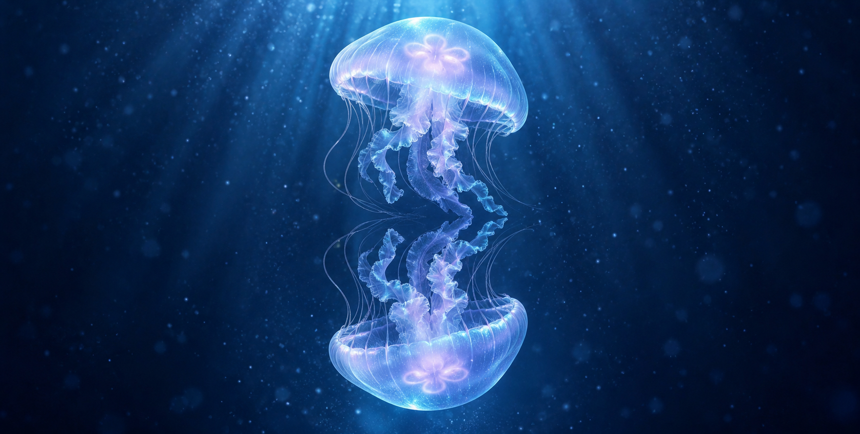 双生水母的镜像倒置与悬浮之美 — AI image creation