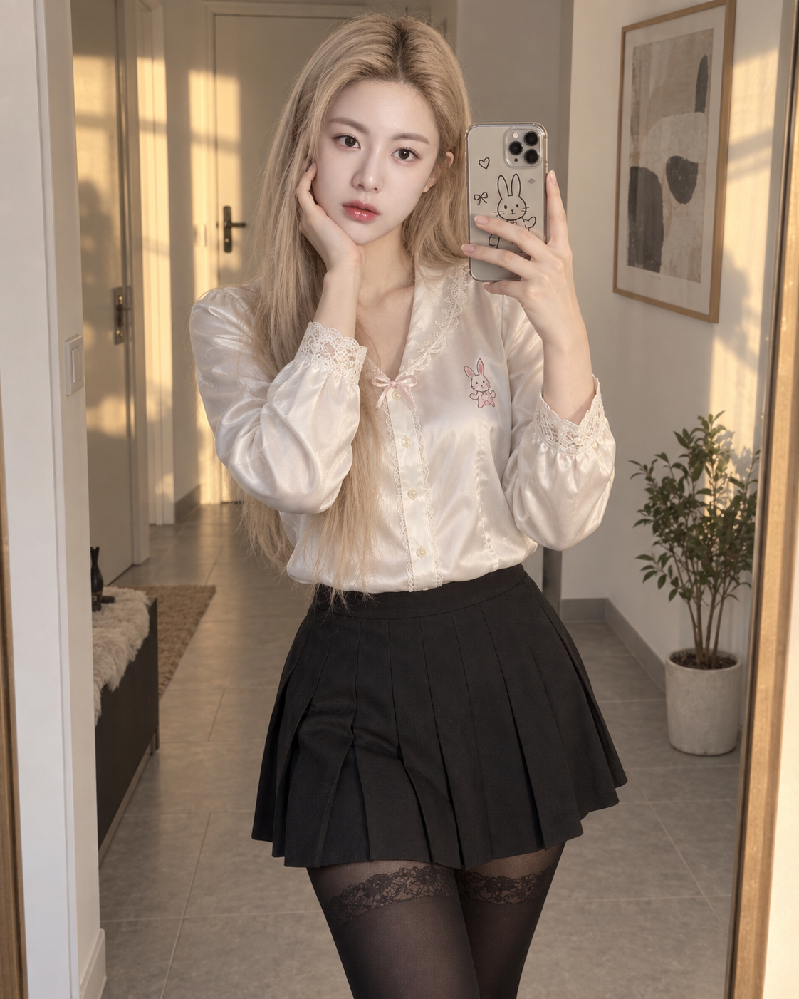 成年女性柔和哥特甜美混搭镜前自拍 — AI image creation