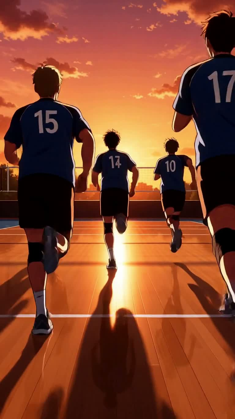 夕焼けのバレーボール決勝スパイク — AI video creation