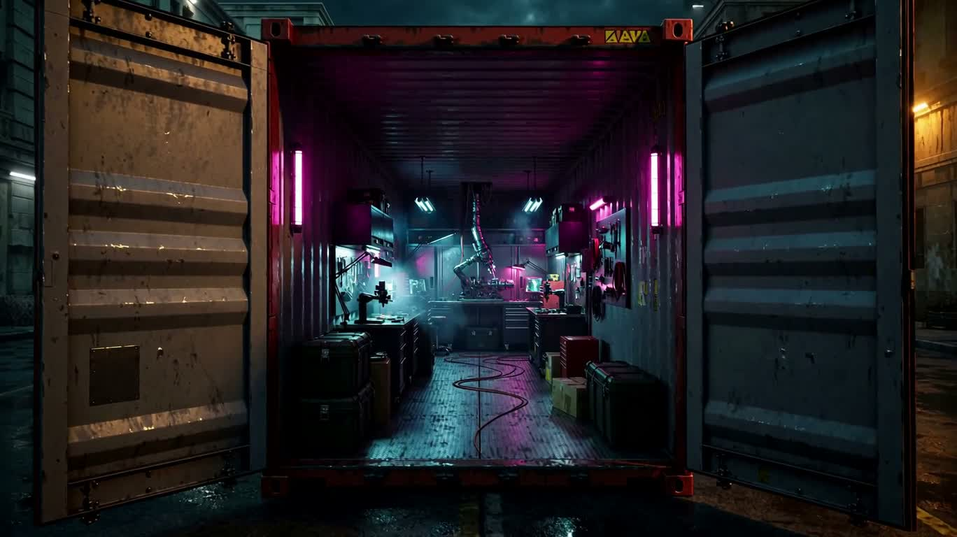 Neon Container Sci-Fi Mechanic Workshop