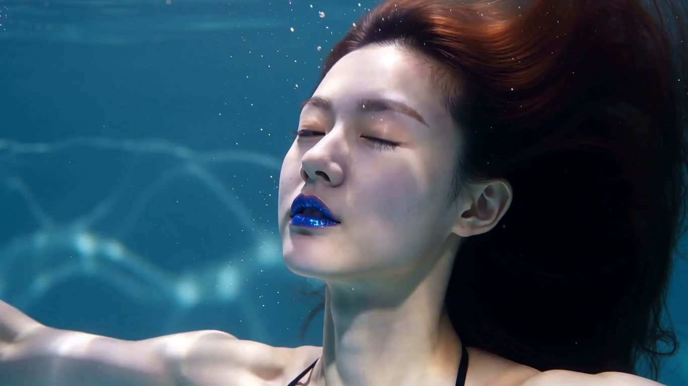 蓝色水境中的光影舞者