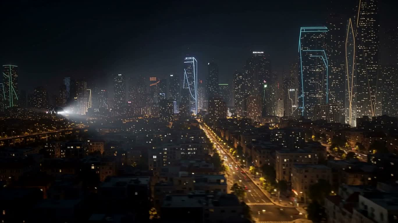 复古未来单人飞行滑板车 — AI video creation