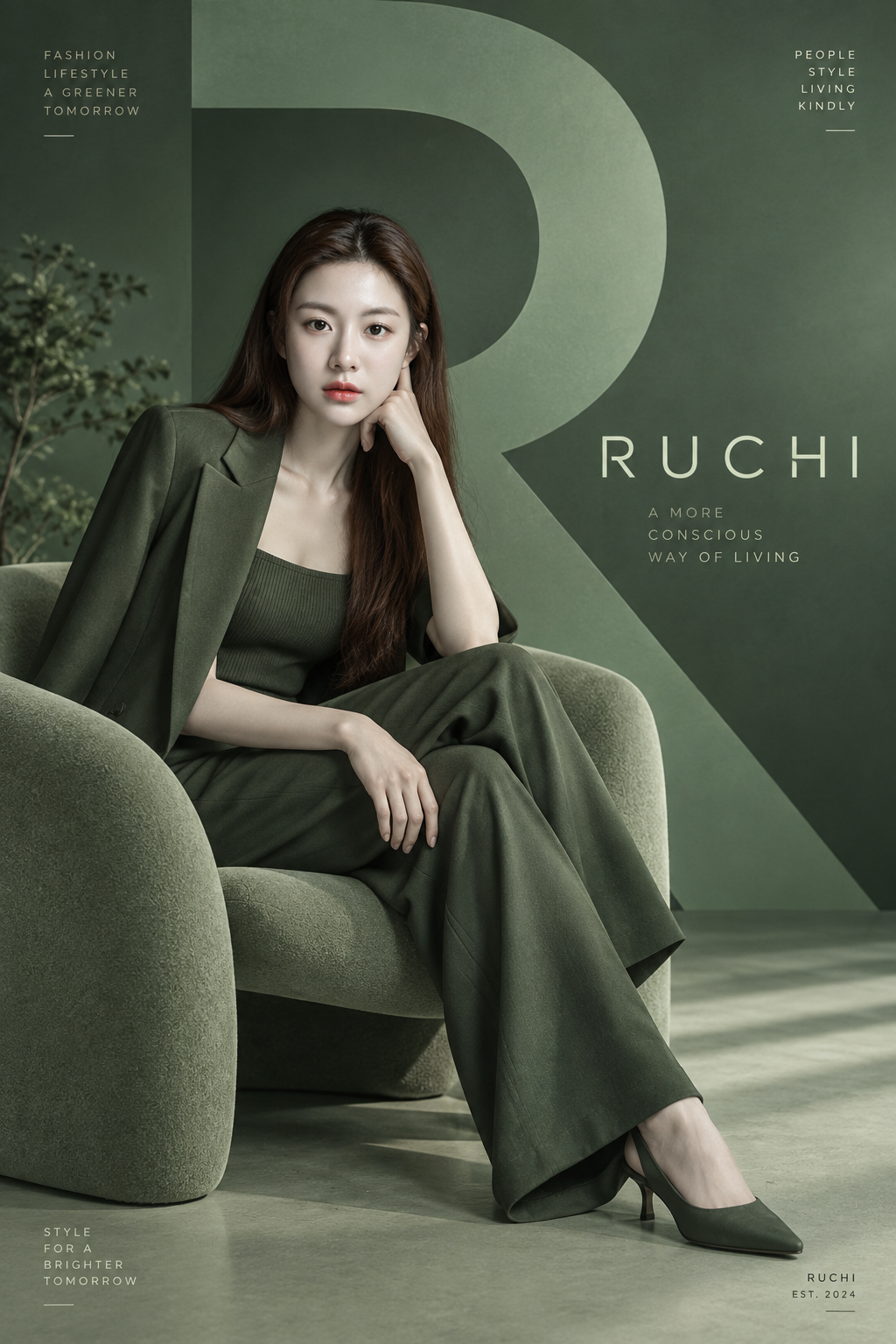 RUCHI绿色极简社论品牌海报 — AI image creation