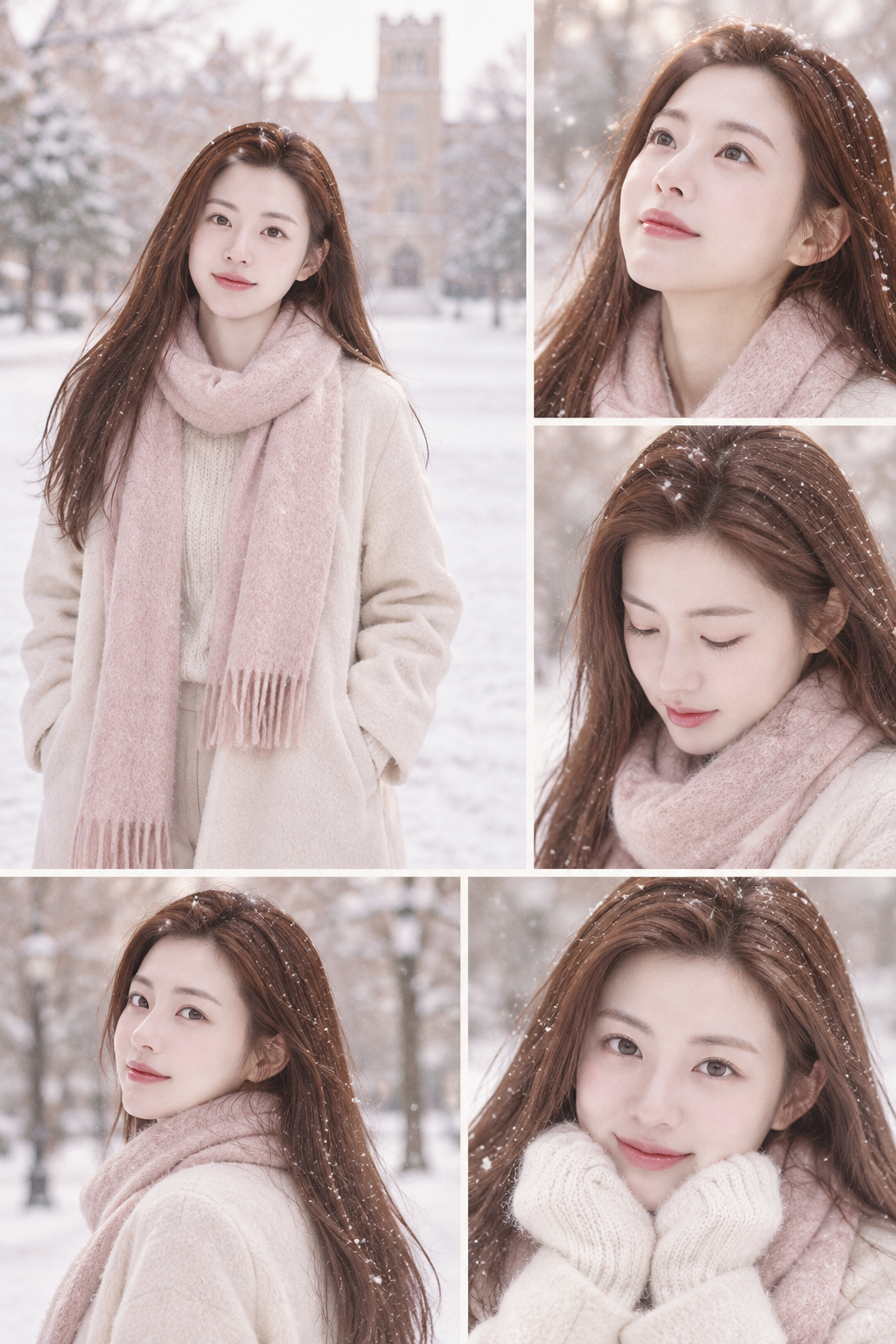 雪日校园成年女性多角度写真海报