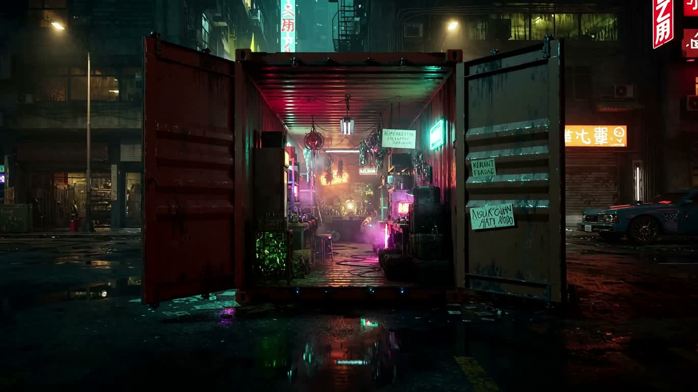 Neon Container Sci-Fi Junkyard Shop