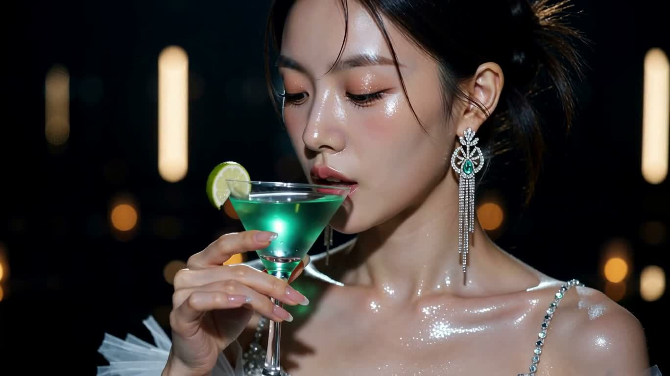 Martini vert dans la nuit — AI video creation