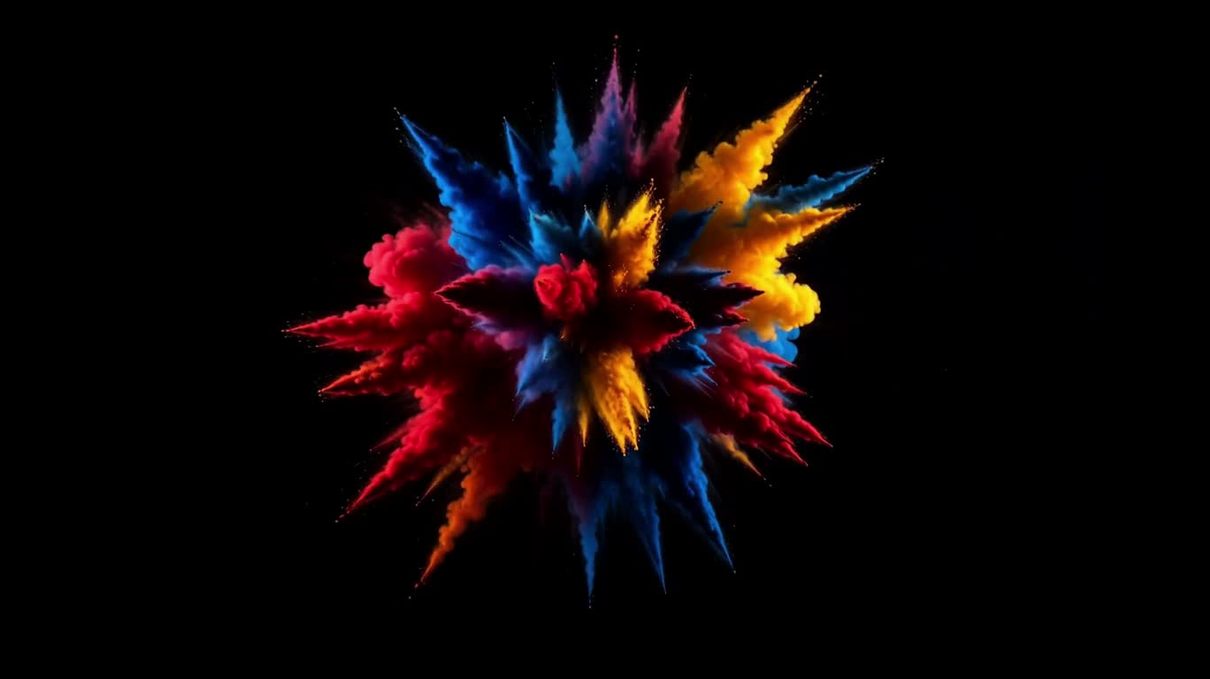 黑幕上的彩粉绽放 — AI video creation