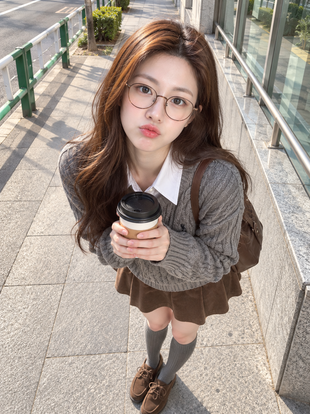 韩系街拍咖啡少女