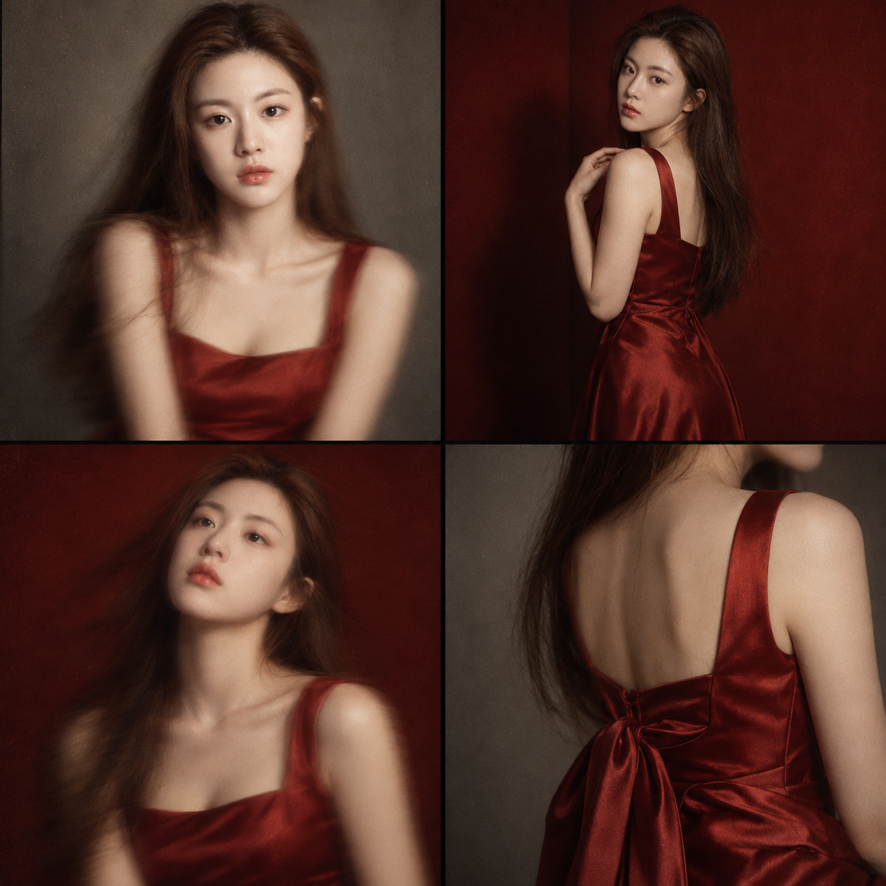 暗红光影下的私密胶片拼贴 — AI image creation