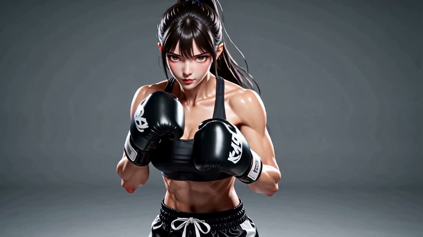Chân dung anime nữ võ sĩ quyền anh cơ bắp