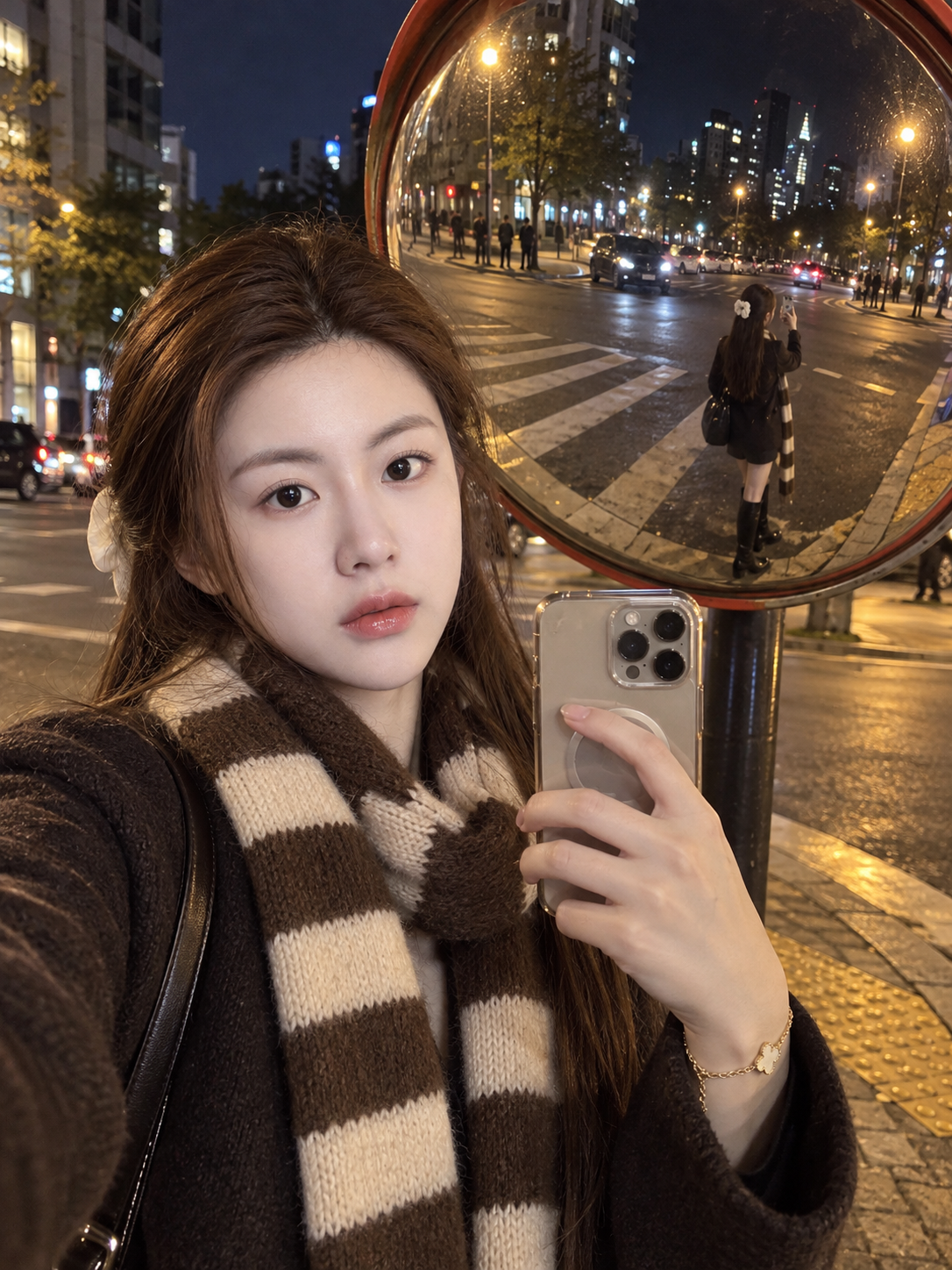 밤 교차로 볼록거울 셀카