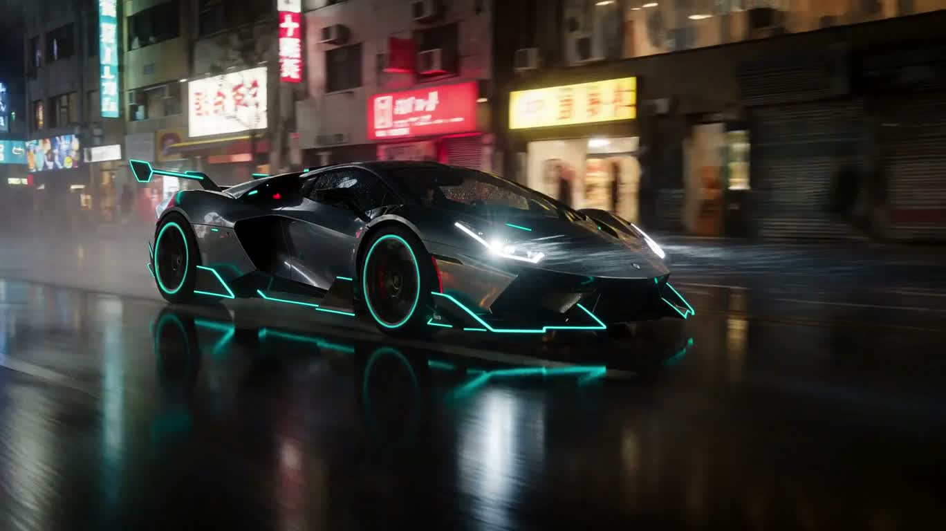 霓虹街头跑车变形机甲 — AI video creation