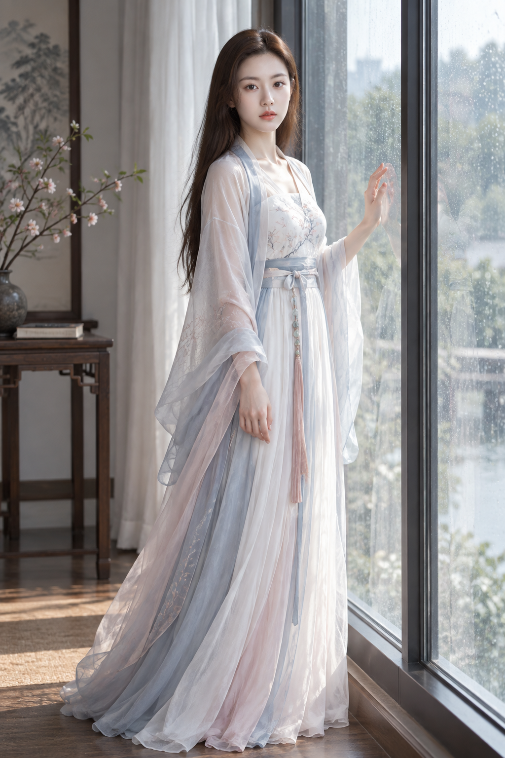 玻璃叠影夏日古风女性写真 — AI image creation