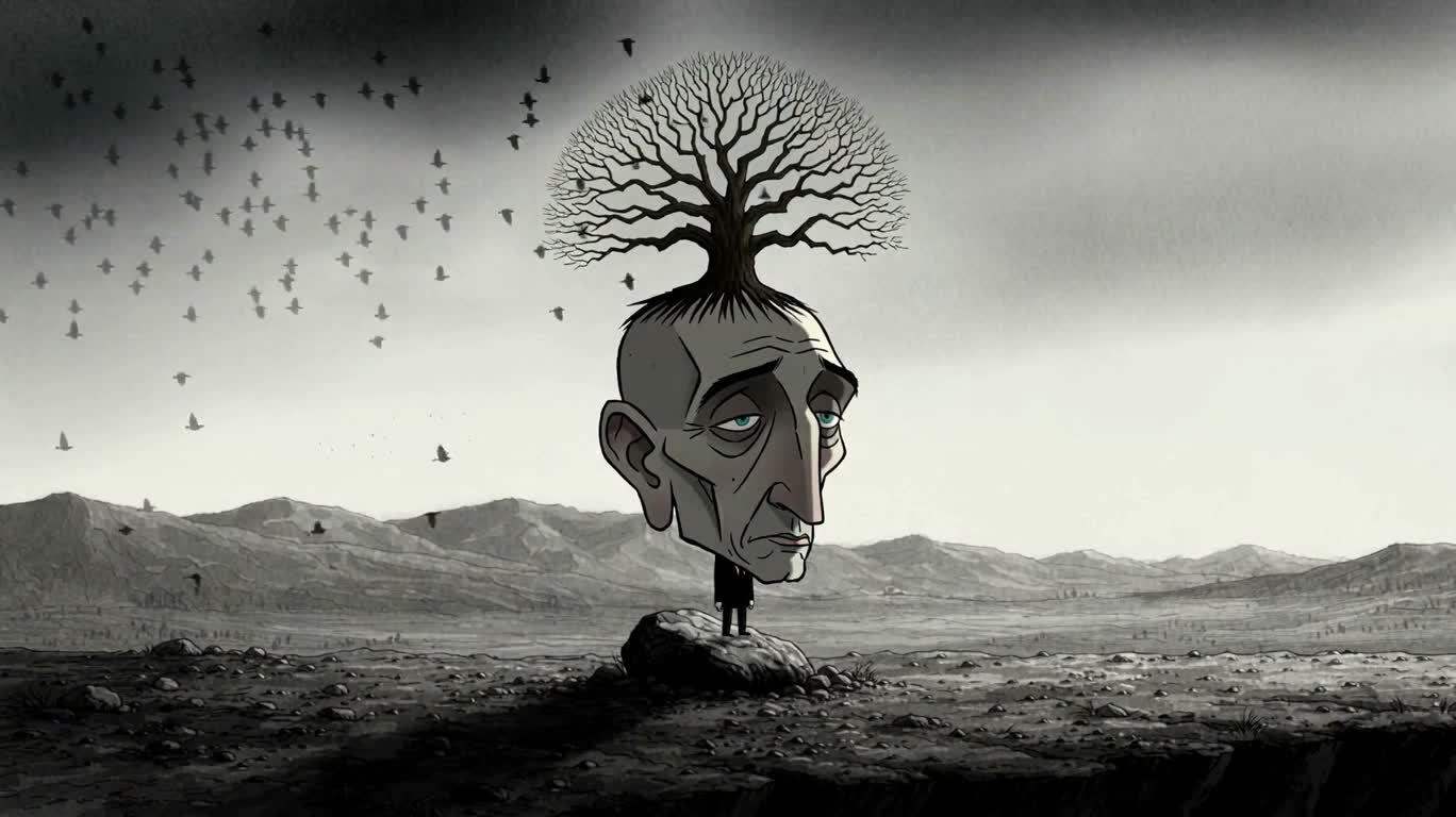 乌鸦风暴中的树冠人头 — AI video creation