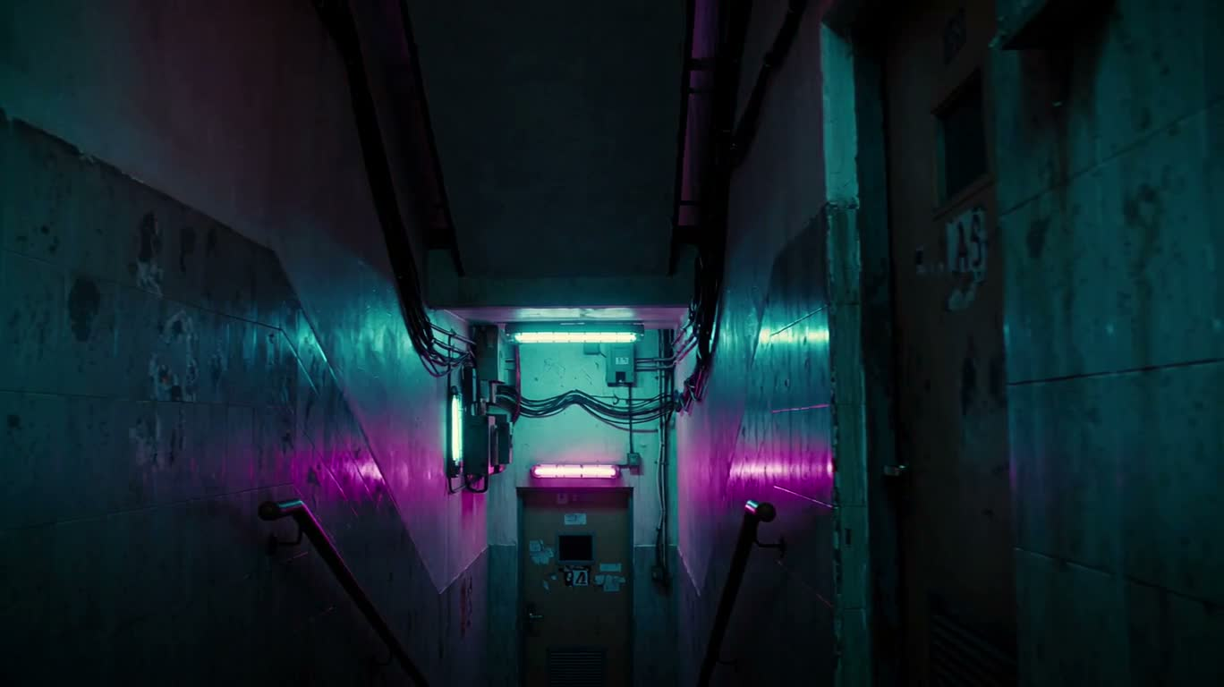 霓虹都市楼梯间 — AI video creation