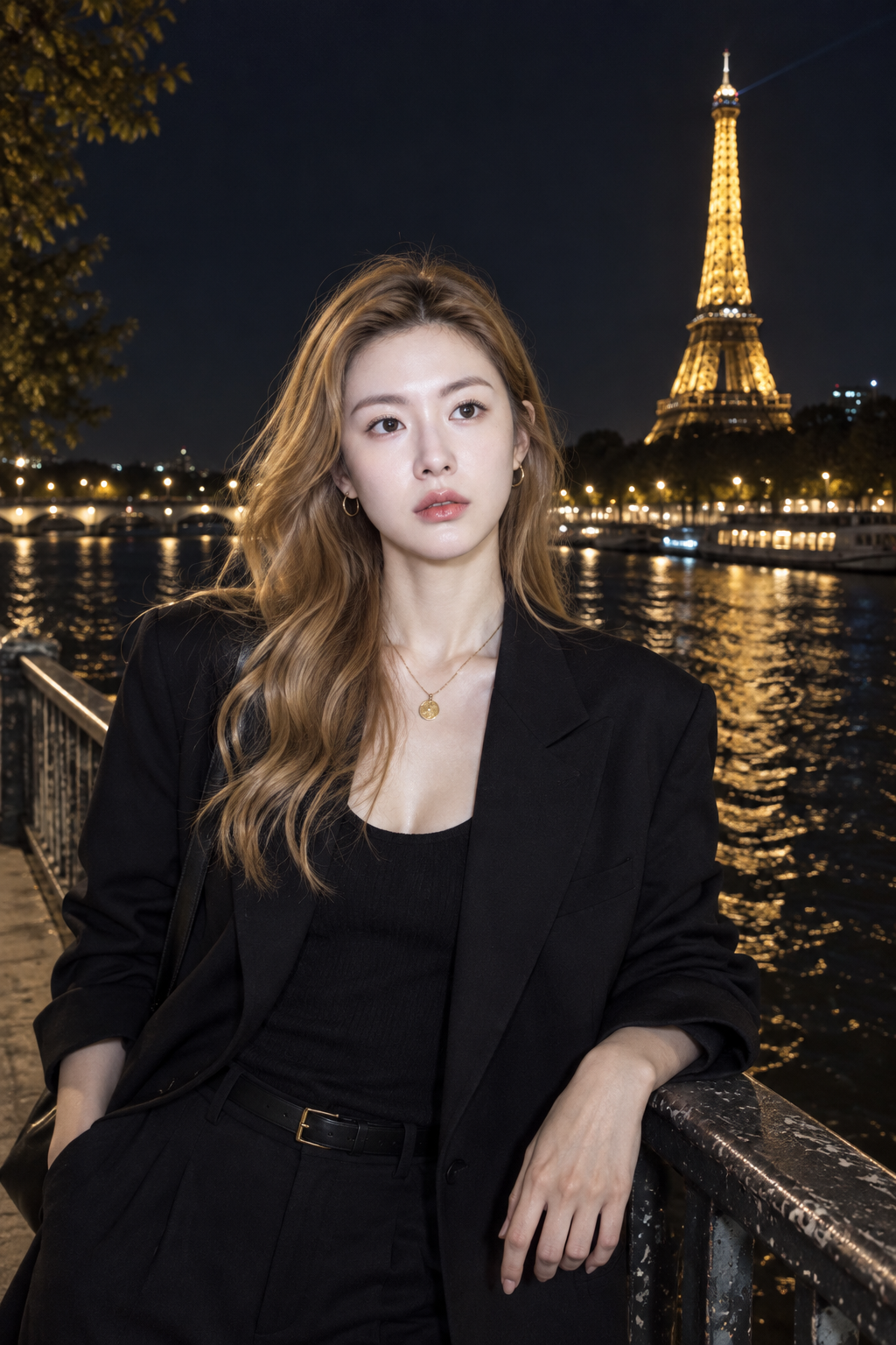 塞纳河畔金色铁塔夜景人像 — AI image creation