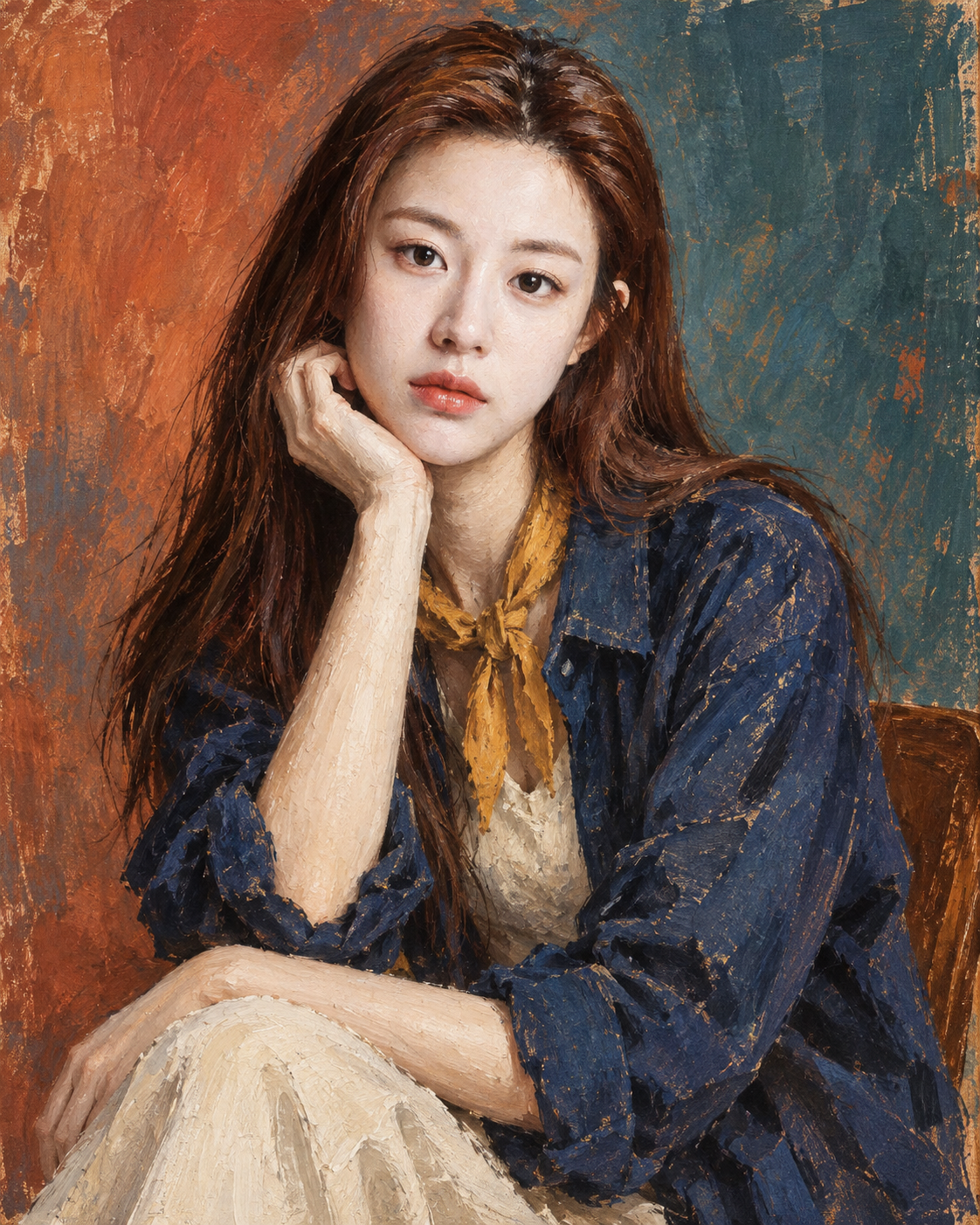 鲜艳干笔笔触艺术人像油画 — AI image creation