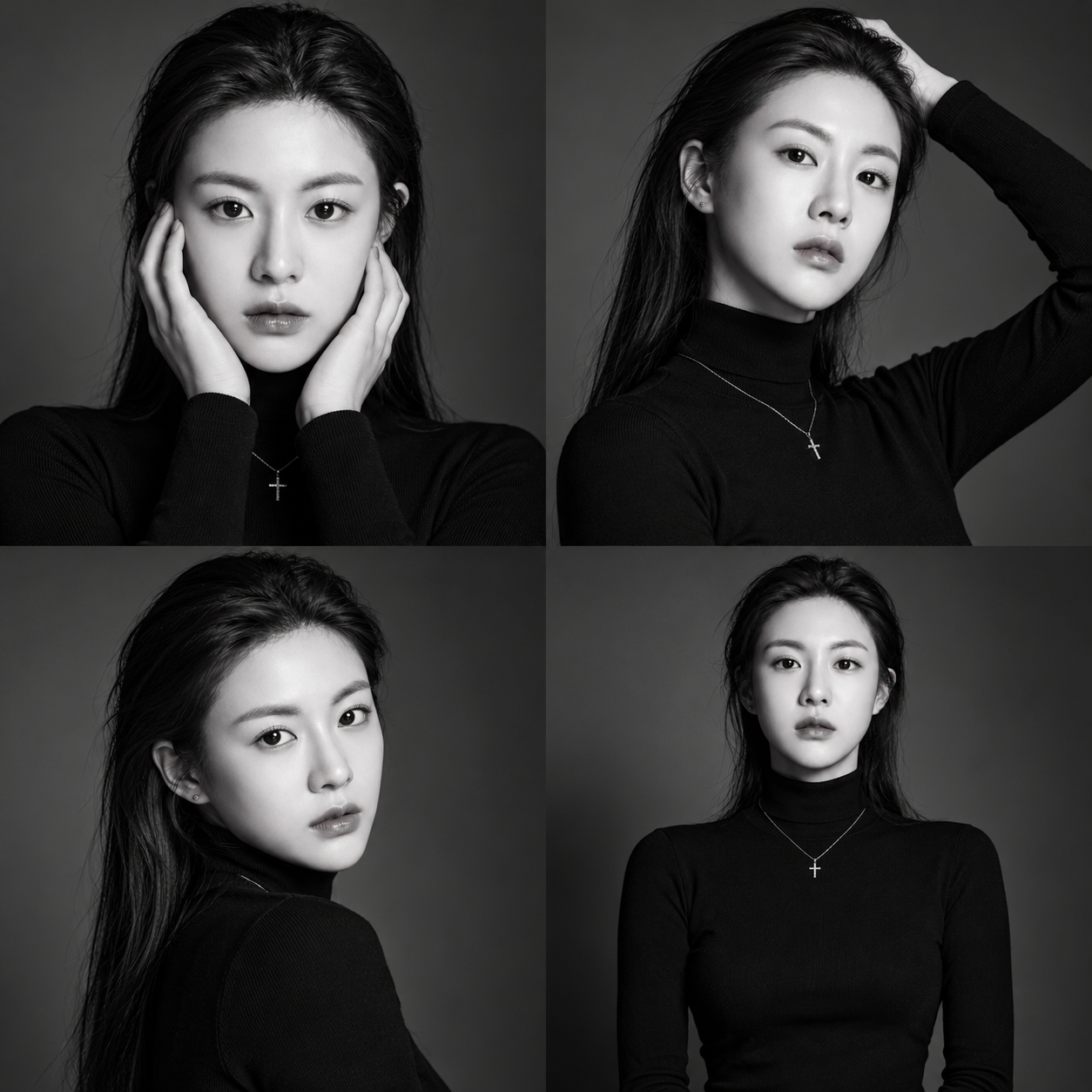 黑白时尚四格成人肖像 — AI image creation