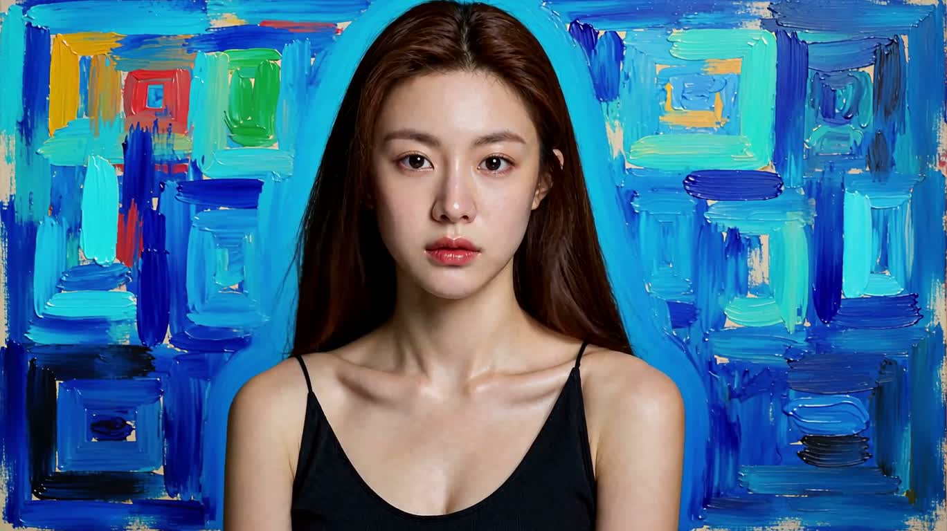 푸른 열감지 배경 위의 베이컨 스타일 왜곡 초상