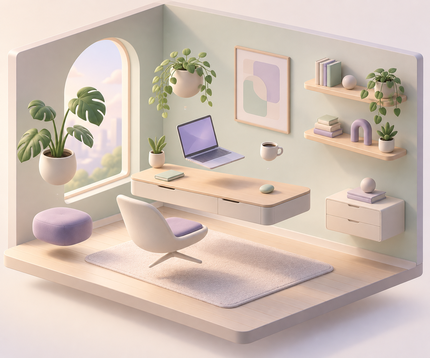 失重感薄荷色等距家庭办公室 — AI image creation