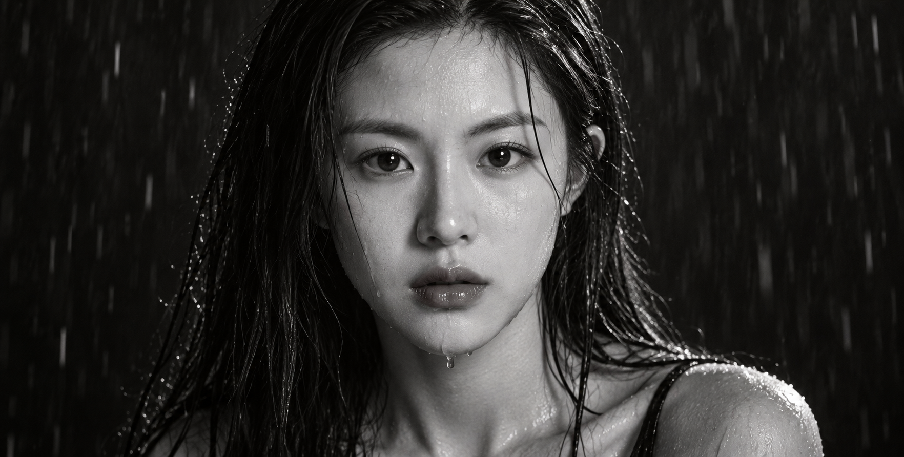 雨水与深影中的黑白电影肖像 — AI image creation