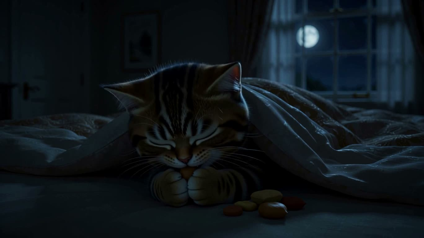 月光下偷吃零食的小猫 — AI video creation