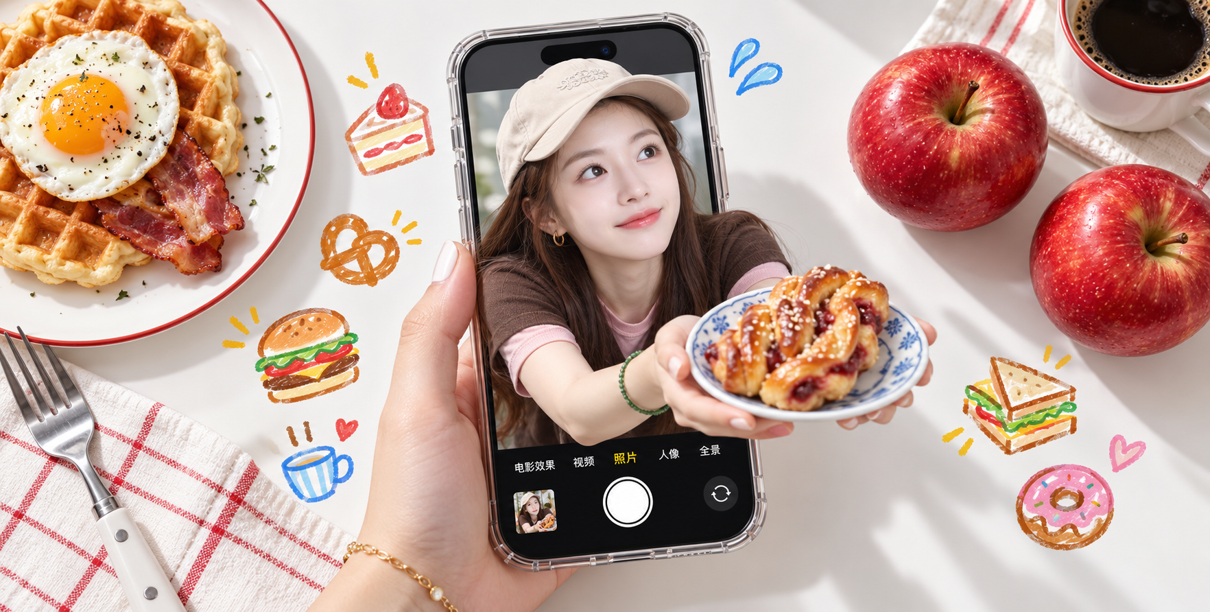 スマホの中の朝食ファンタジー平面構成