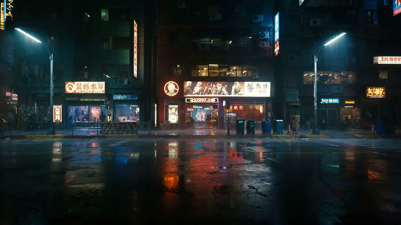 霓虹雨夜赛博咖啡馆 — AI video creation