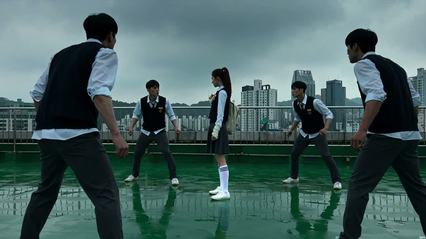雨幕天台上的决战 — AI video creation