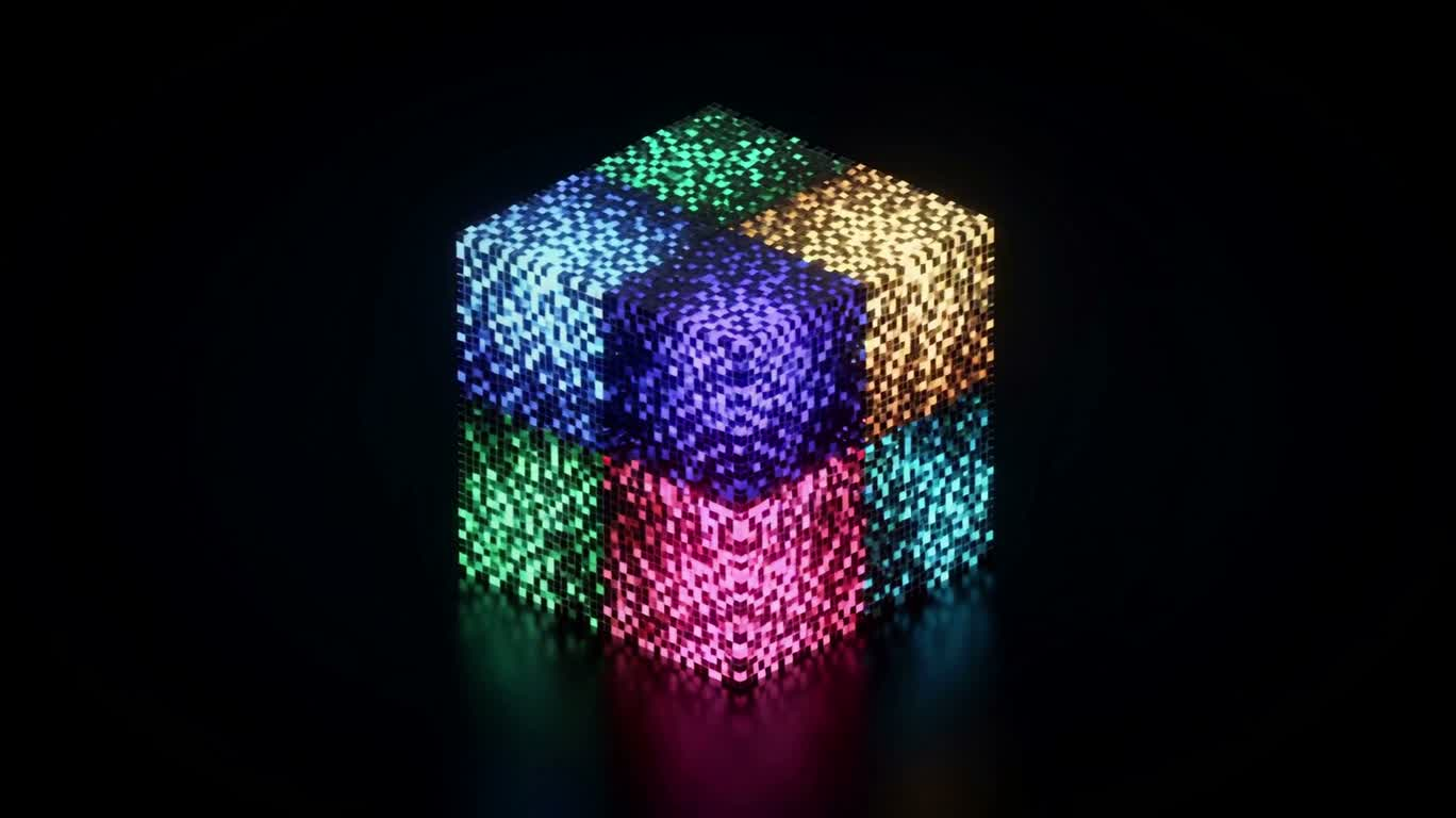 像素方块生长为霓虹数字都市 — AI video creation