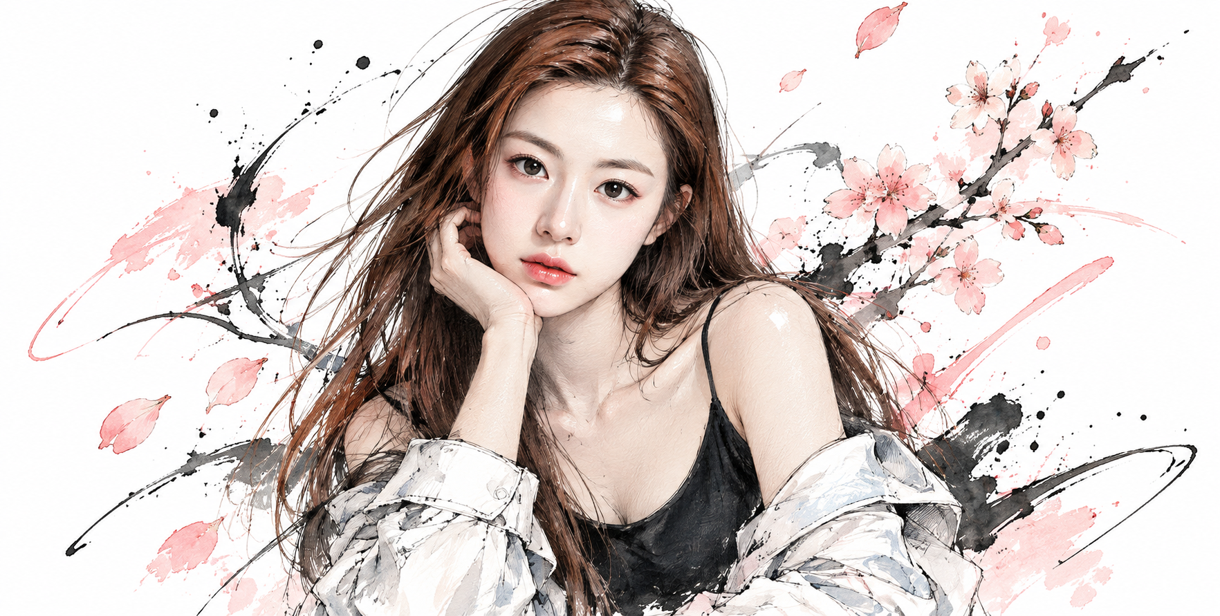 固定身份参考下的日式墨彩涂鸦半身自画像 — AI image creation