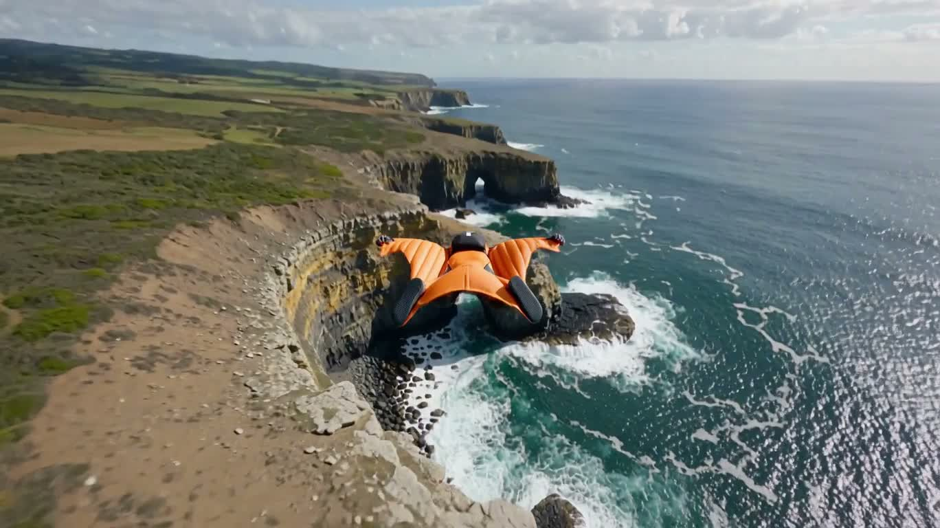 Bay lượn bằng wingsuit xuyên qua vách đá Great Ocean Road — AI video creation