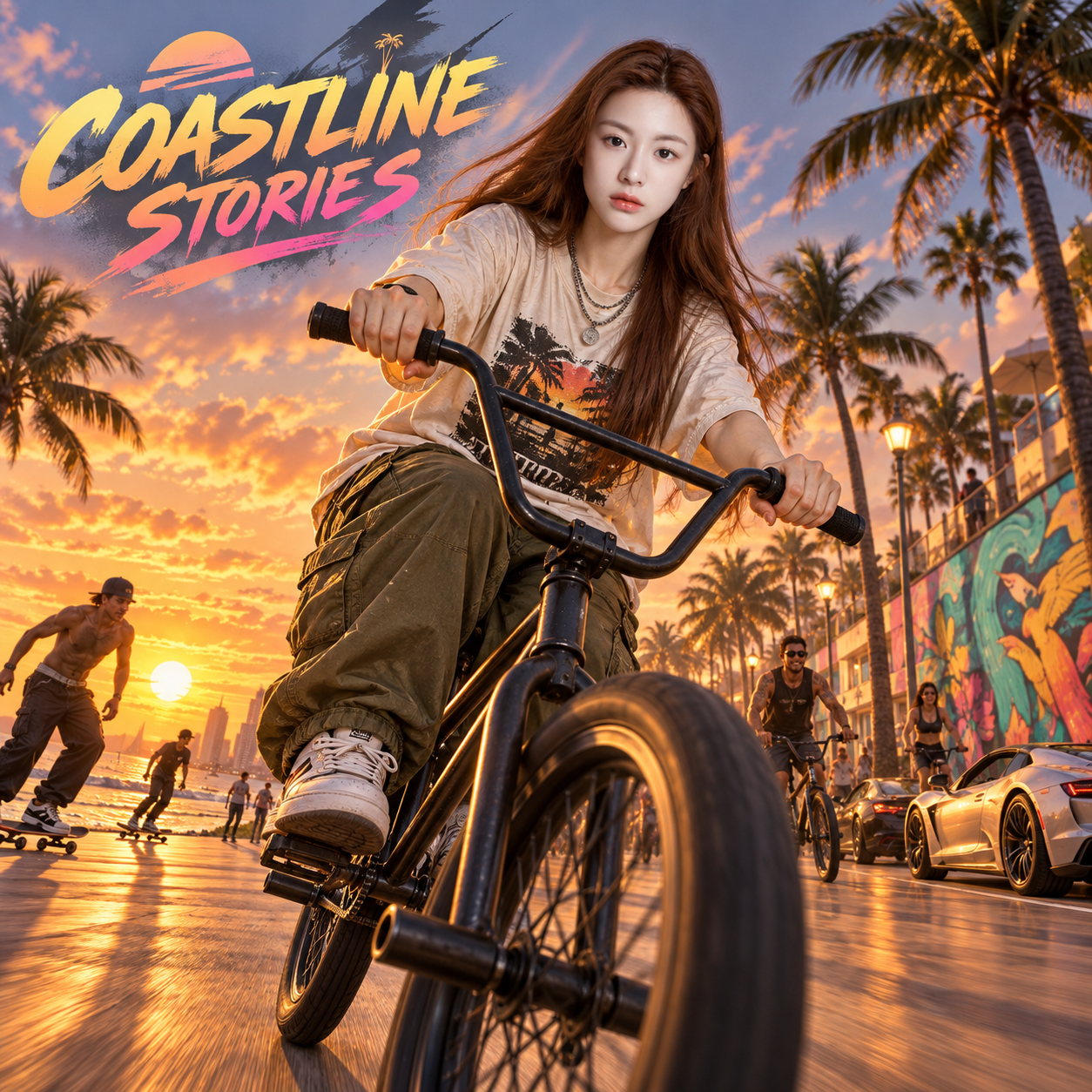 Áp phích game BMX thế giới mở bên bờ biển nhiệt đới — AI image creation