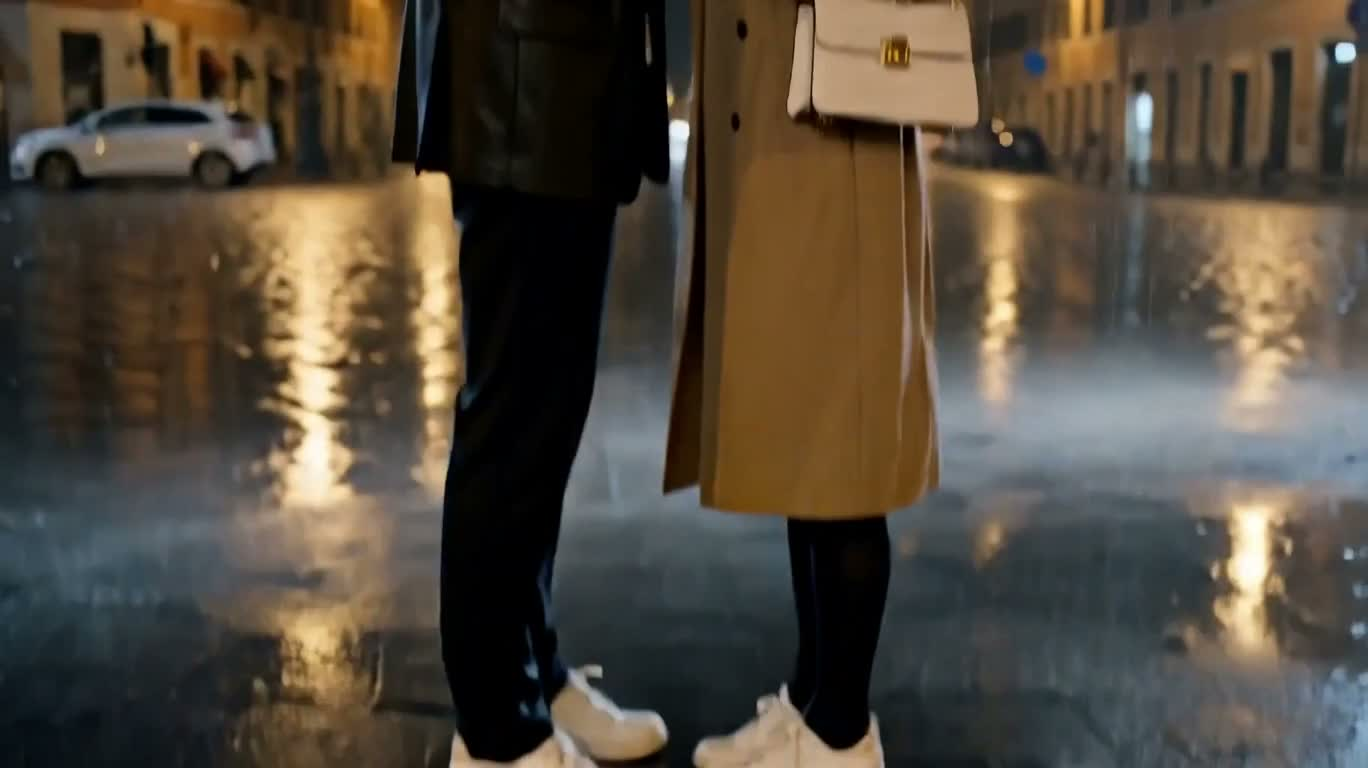 雨夜伞下的暧昧对峙 — AI video creation
